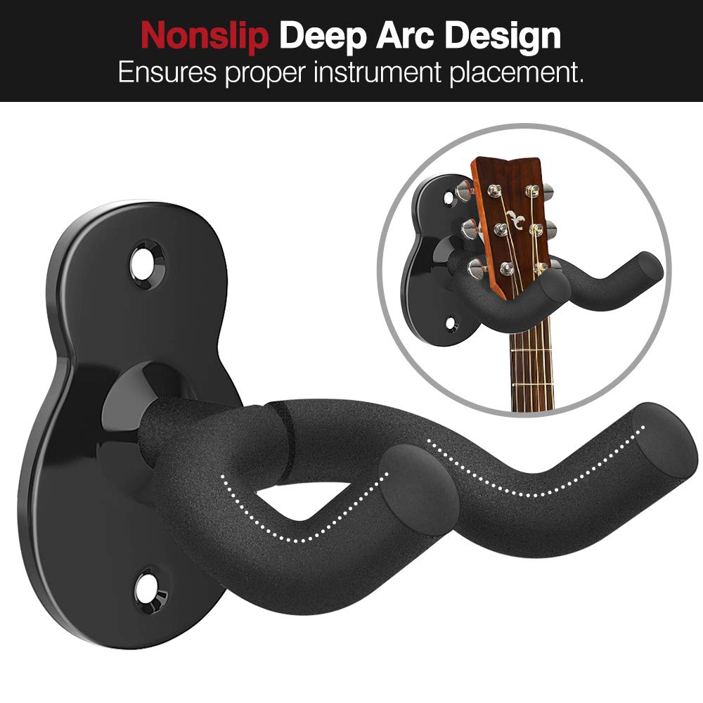 MoKo Guitar Wall Mount Hanger 4-Pack, Universal Wall Hook Holder for Bass, Electric, Acoustic Guitar, Ukulele - Black